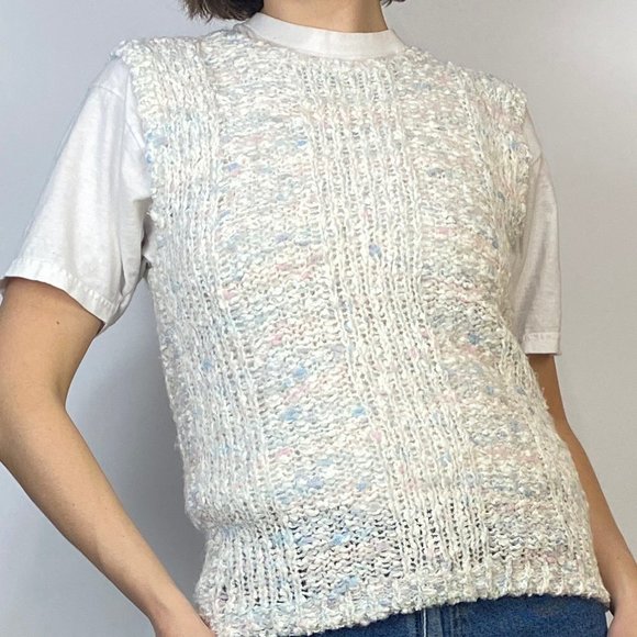 Vintage 80s NUBBY PASTEL Sweater Vest! Small - Picture 3 of 6